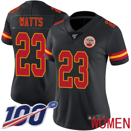 Women Kansas City Chiefs #23 Watts Armani Limited Black Rush Vapor Untouchable 100th Season Football Nike NFL Jersey